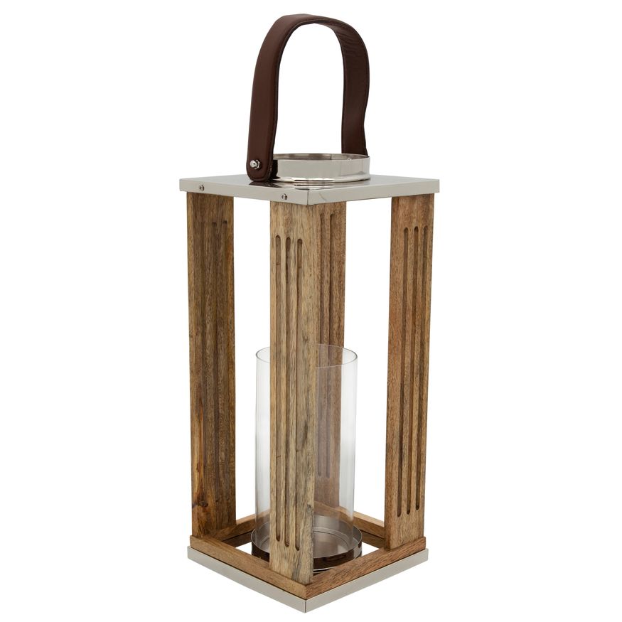 Sagebrook 16" Wooden Hurricane Holder - Natural