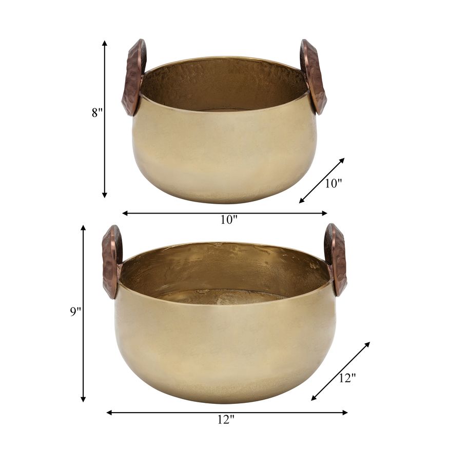 Sagebrook - 10"/12" Bowl With Handles (Set Of 2) in Gold