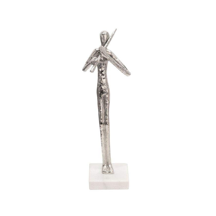 Sagebrook - 15" Flute Musician On Marble Base in Silver