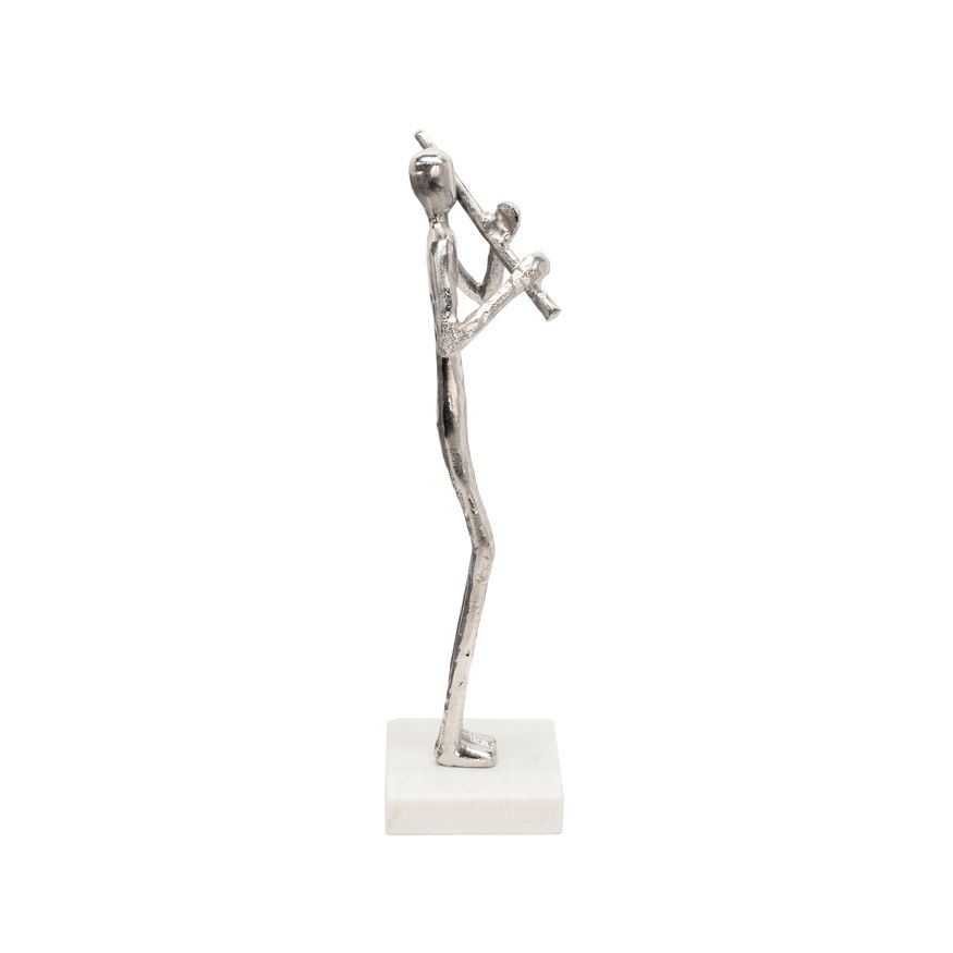 Sagebrook - 15" Flute Musician On Marble Base in Silver