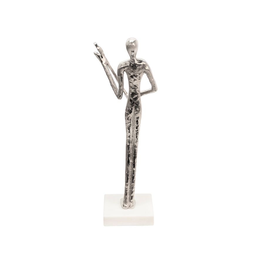 Sagebrook - 15" Flute Musician On Marble Base in Silver