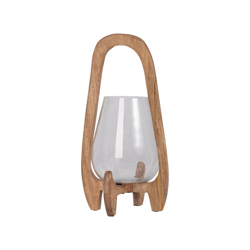 Sagebrook 15" Glass Lantern With Wood Handle - Natural