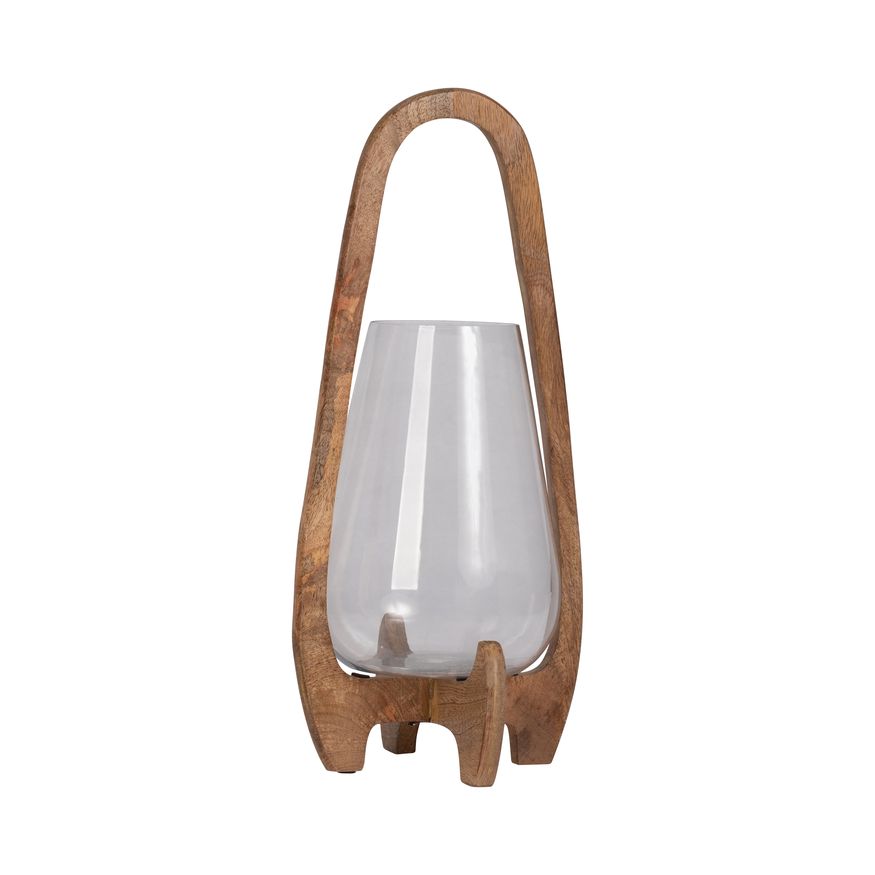 Sagebrook 18" Glass Lantern With Wood Handle - Natural