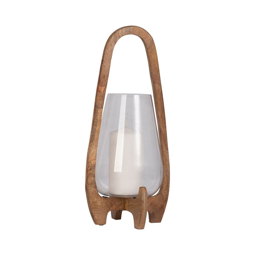 Sagebrook 18" Glass Lantern With Wood Handle - Natural