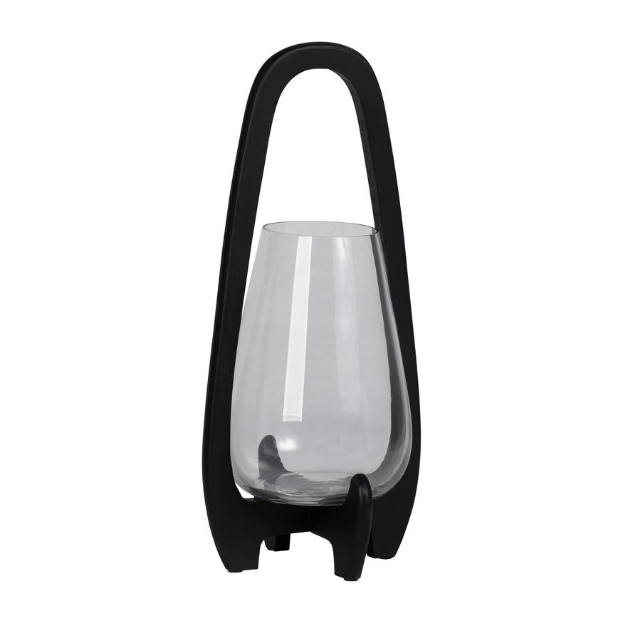 Sagebrook 18" Glass Lantern With Wood Handle - Black