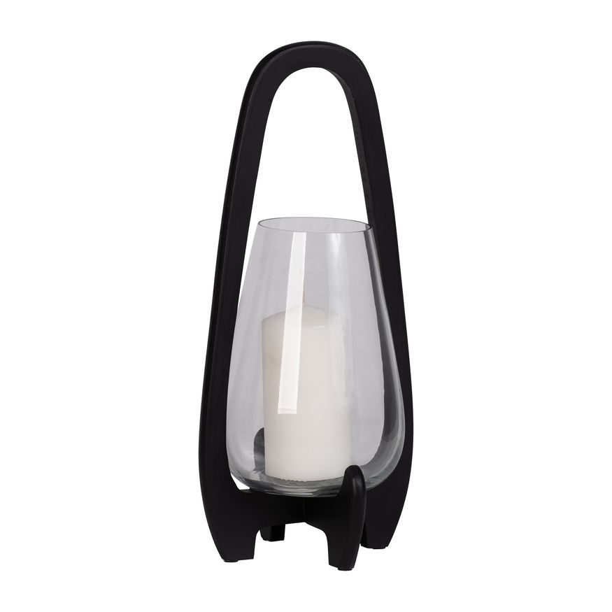 Sagebrook 18" Glass Lantern With Wood Handle - Black