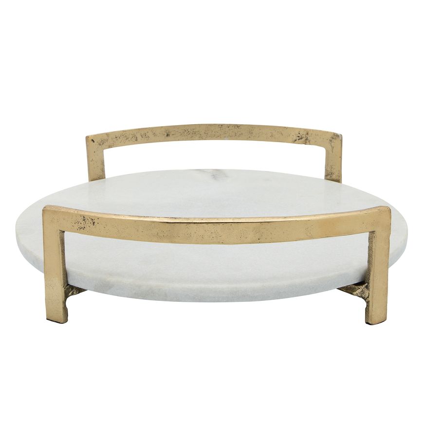 Sagebrook 14" Metal Tray With Marble - Gold