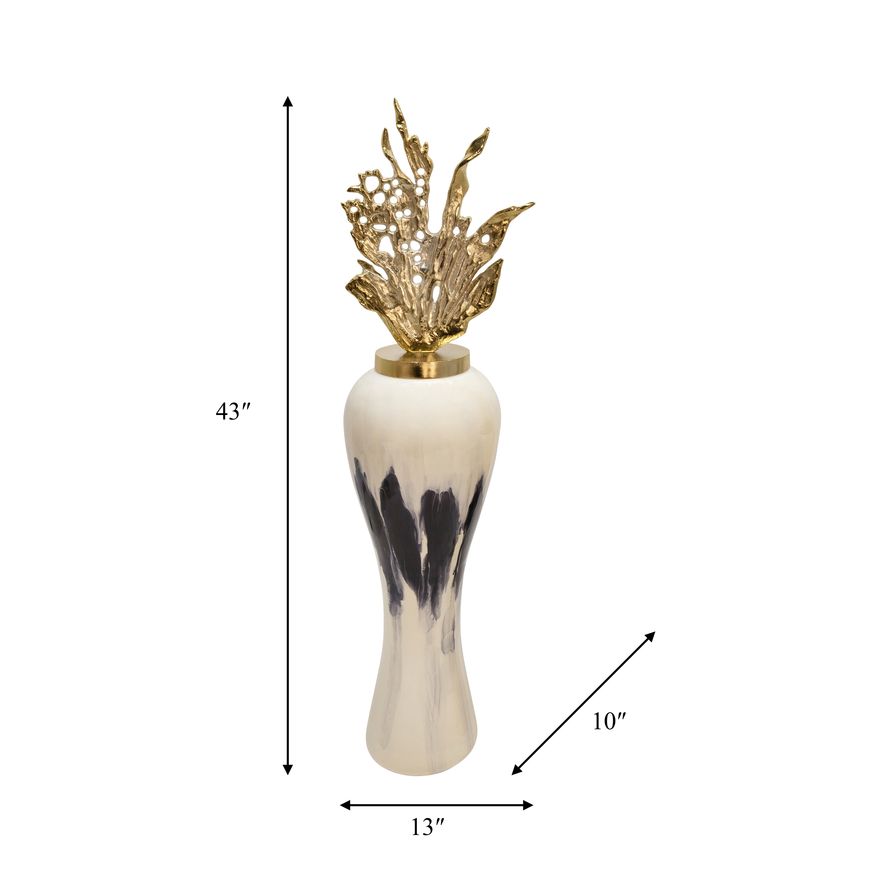 Sagebrook 43" Metal Vase With Leaf Like Lid - White