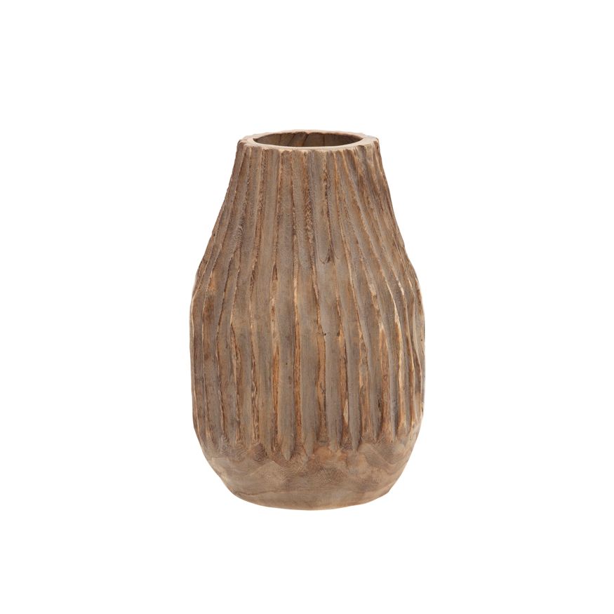 Sagebrook - 8" Wood Ridged Vase in White