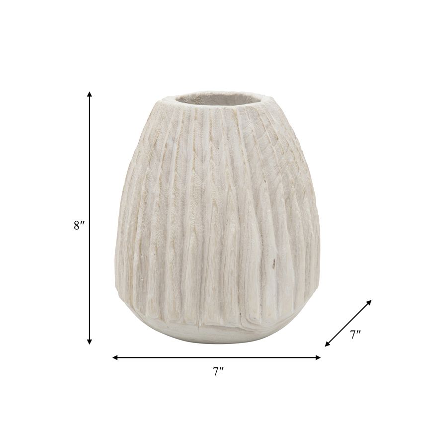 Sagebrook - 8" Wood Ridged Vase in White