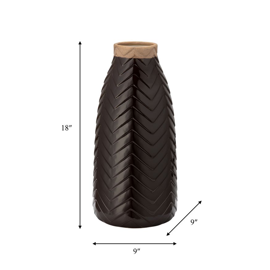 Sagebrook - 18" Ceramic Chevron Vase in Java