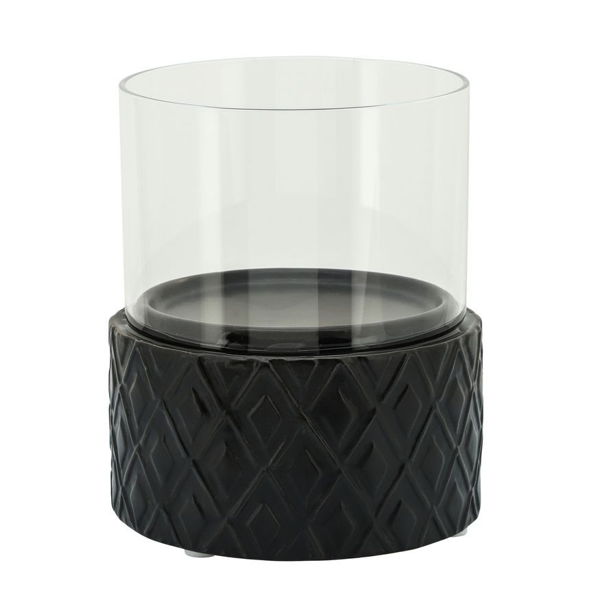 Sagebrook - 6" Black Ceramic/Glass Pillar Holder in Diamond