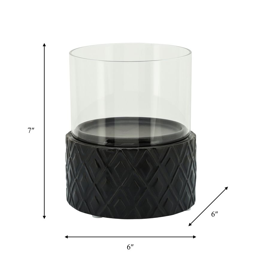 Sagebrook - 6" Black Ceramic/Glass Pillar Holder in Diamond