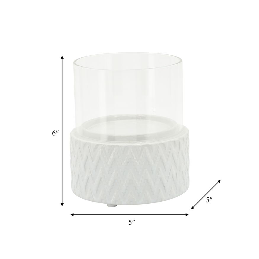 Sagebrook 5" White Ceramic/Glass Pillar Holder - Chevron