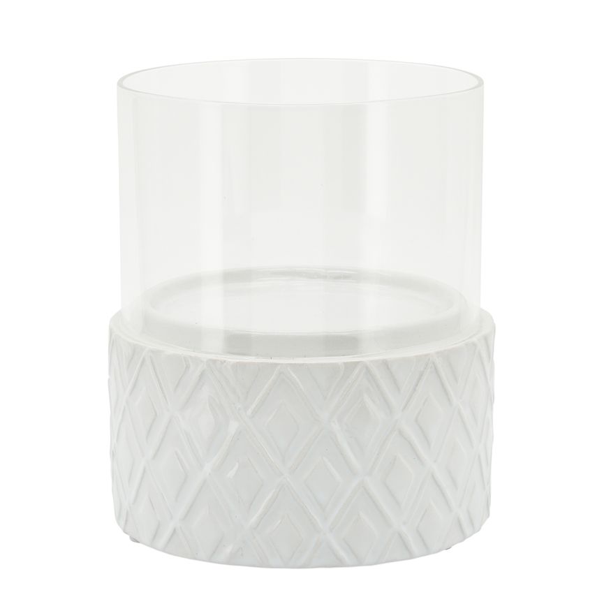 Sagebrook 6" White Ceramic/Glass Pillar Holder - Diamond