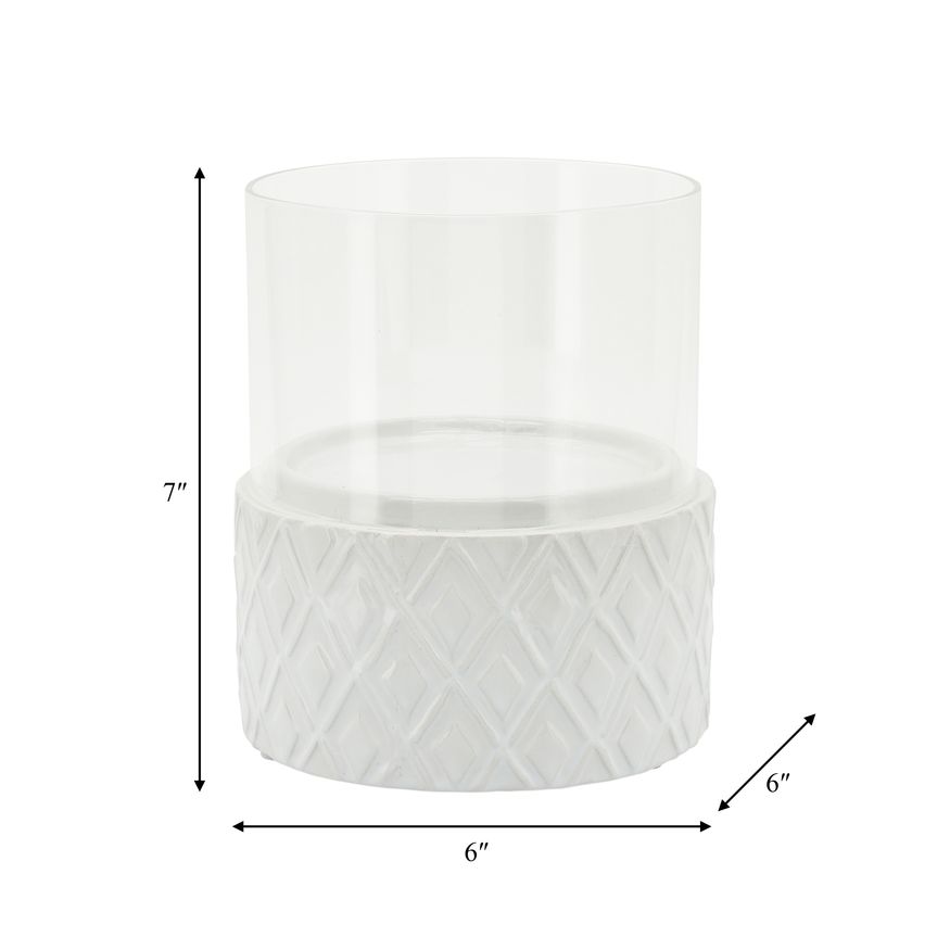 Sagebrook 6" White Ceramic/Glass Pillar Holder - Diamond