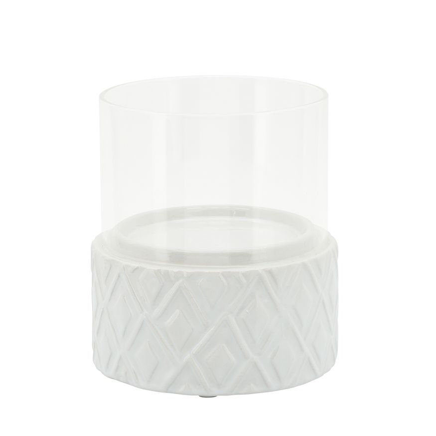 Sagebrook 5" White Ceramic/Glass Pillar Holder - Diamond