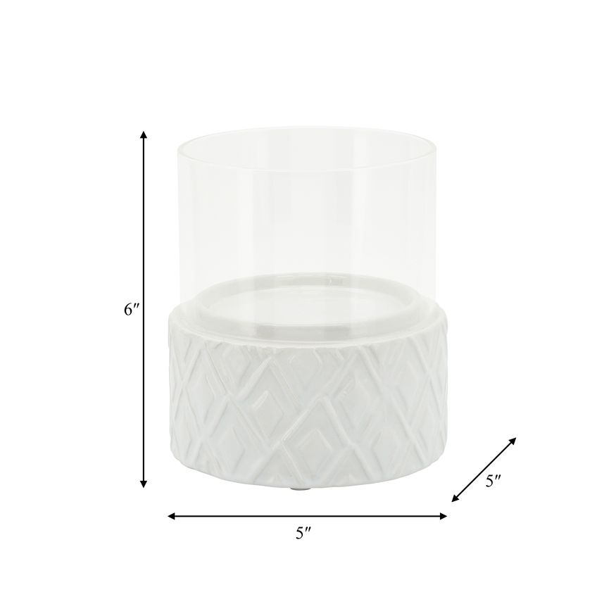 Sagebrook 5" White Ceramic/Glass Pillar Holder - Diamond