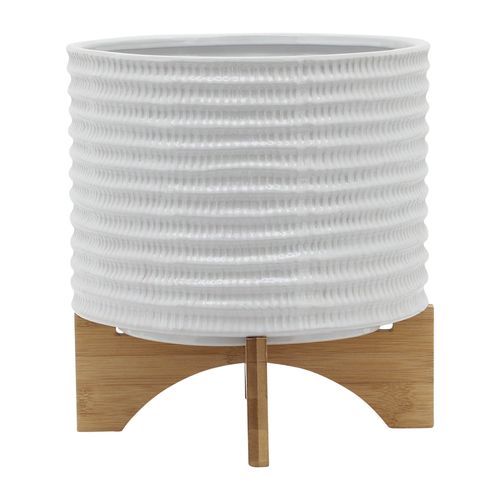 Sagebrook 10" Textured Planter With Stand - White