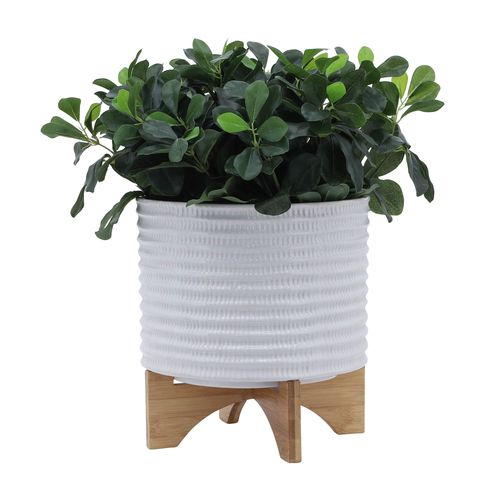 Sagebrook 10" Textured Planter With Stand - White