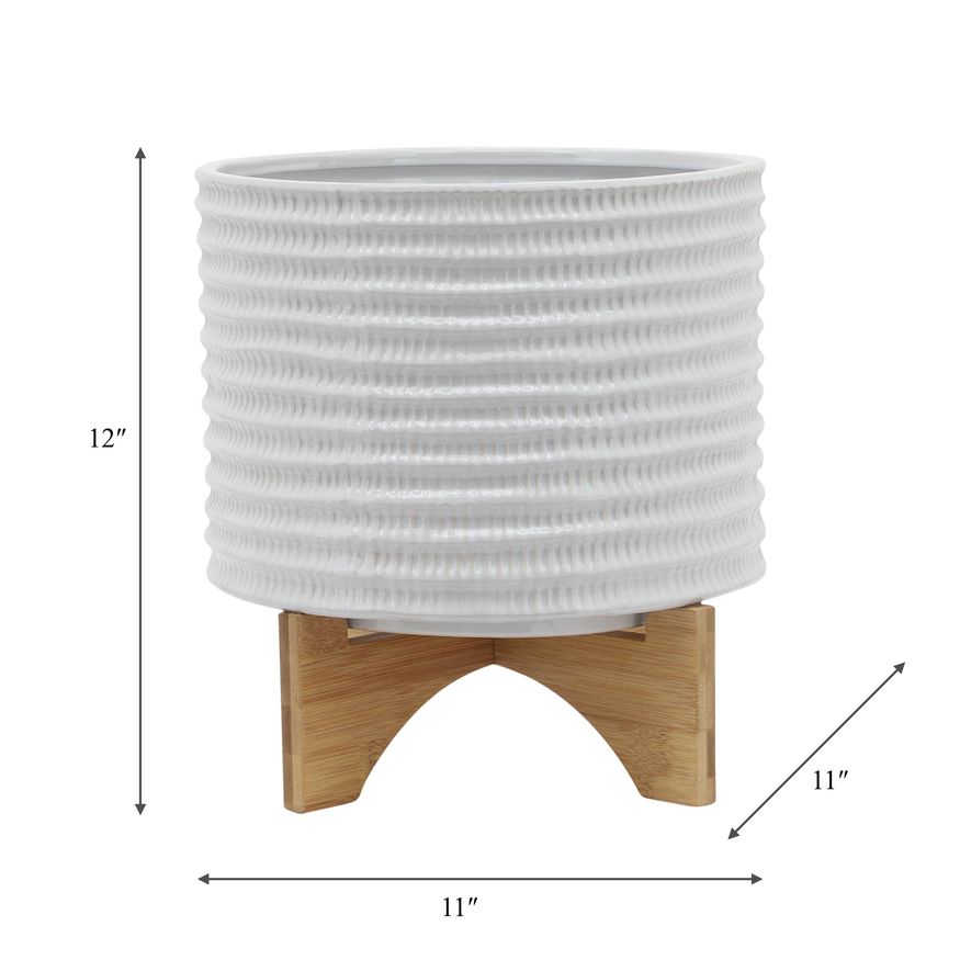 Sagebrook 10" Textured Planter With Stand - White