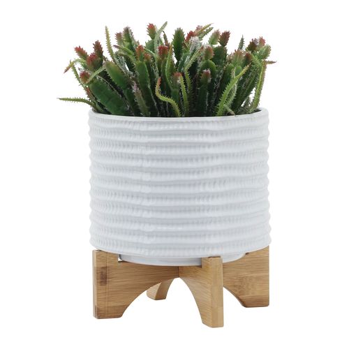 Sagebrook 8" Textured Planter With Stand - White