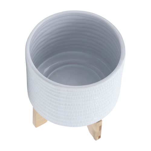 Sagebrook 8" Textured Planter With Stand - White