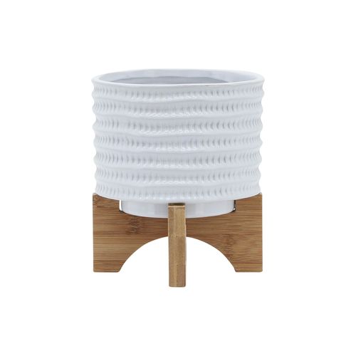 Sagebrook 5" Textured Planter With Stand - White