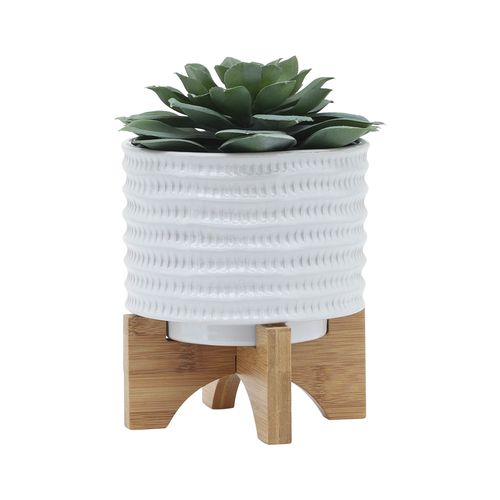 Sagebrook 5" Textured Planter With Stand - White