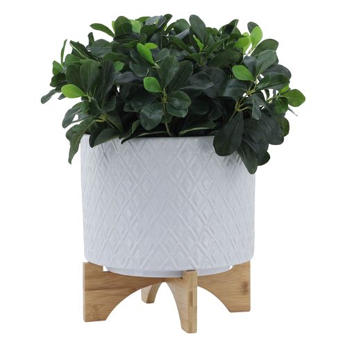 Sagebrook 10" Diamond Planter With Stand - White