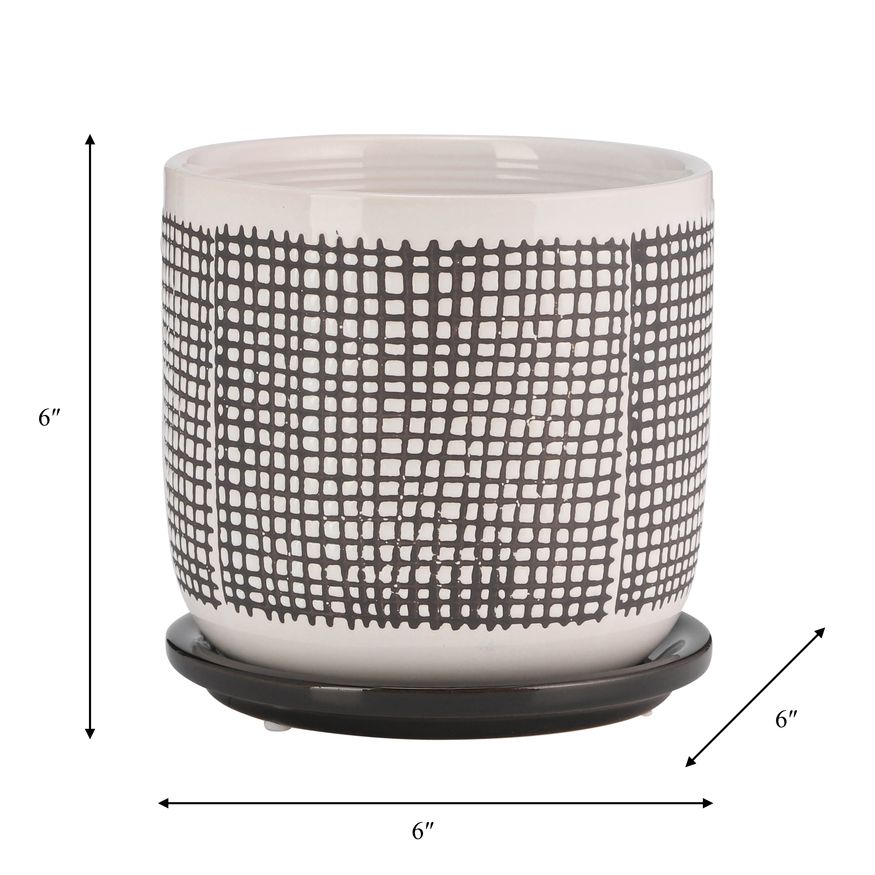 Sagebrook 6" Mesh Design Planter With Saucer - Gray