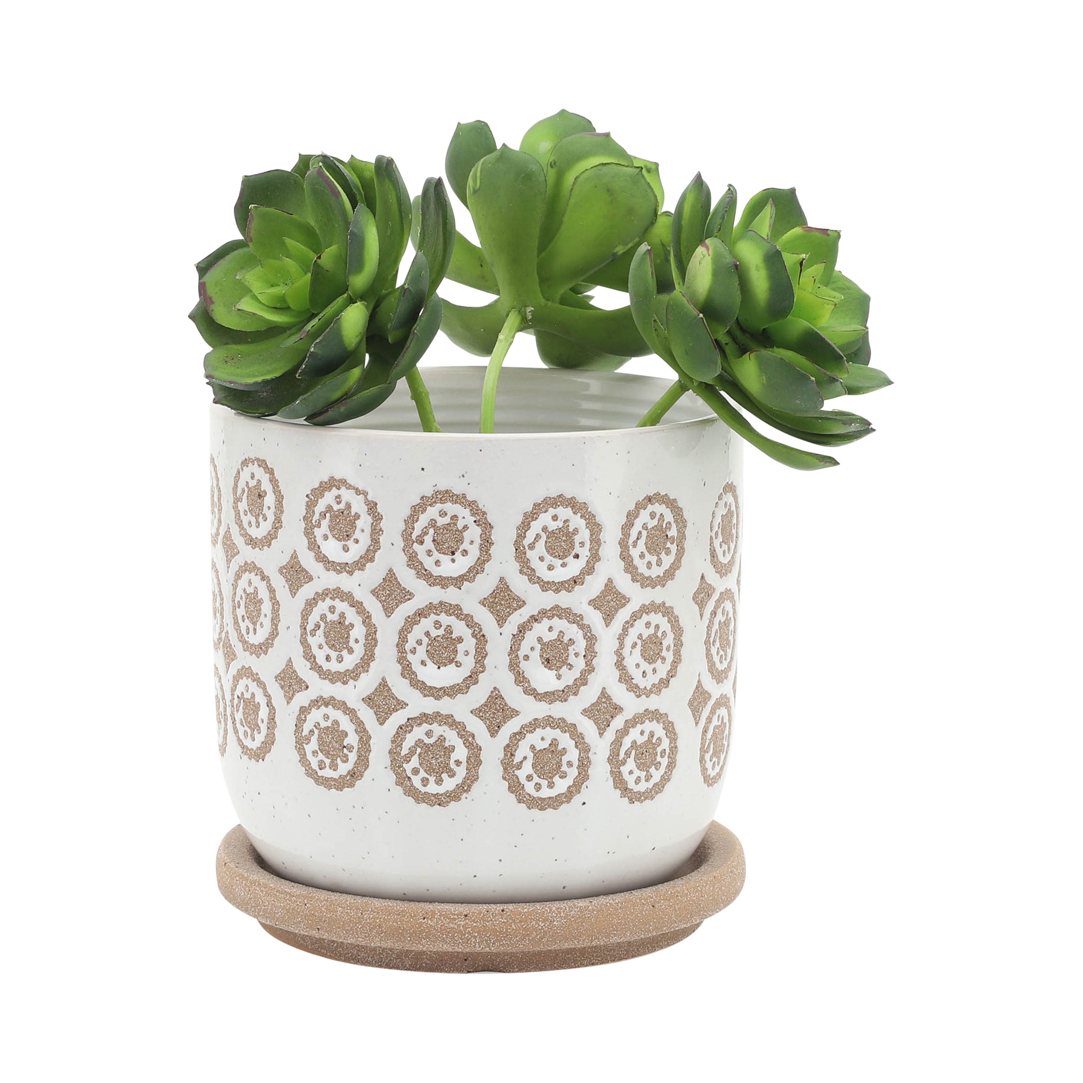 Sagebrook 5"/6" Circles Planter with Saucer (Set Of 2) - Beige