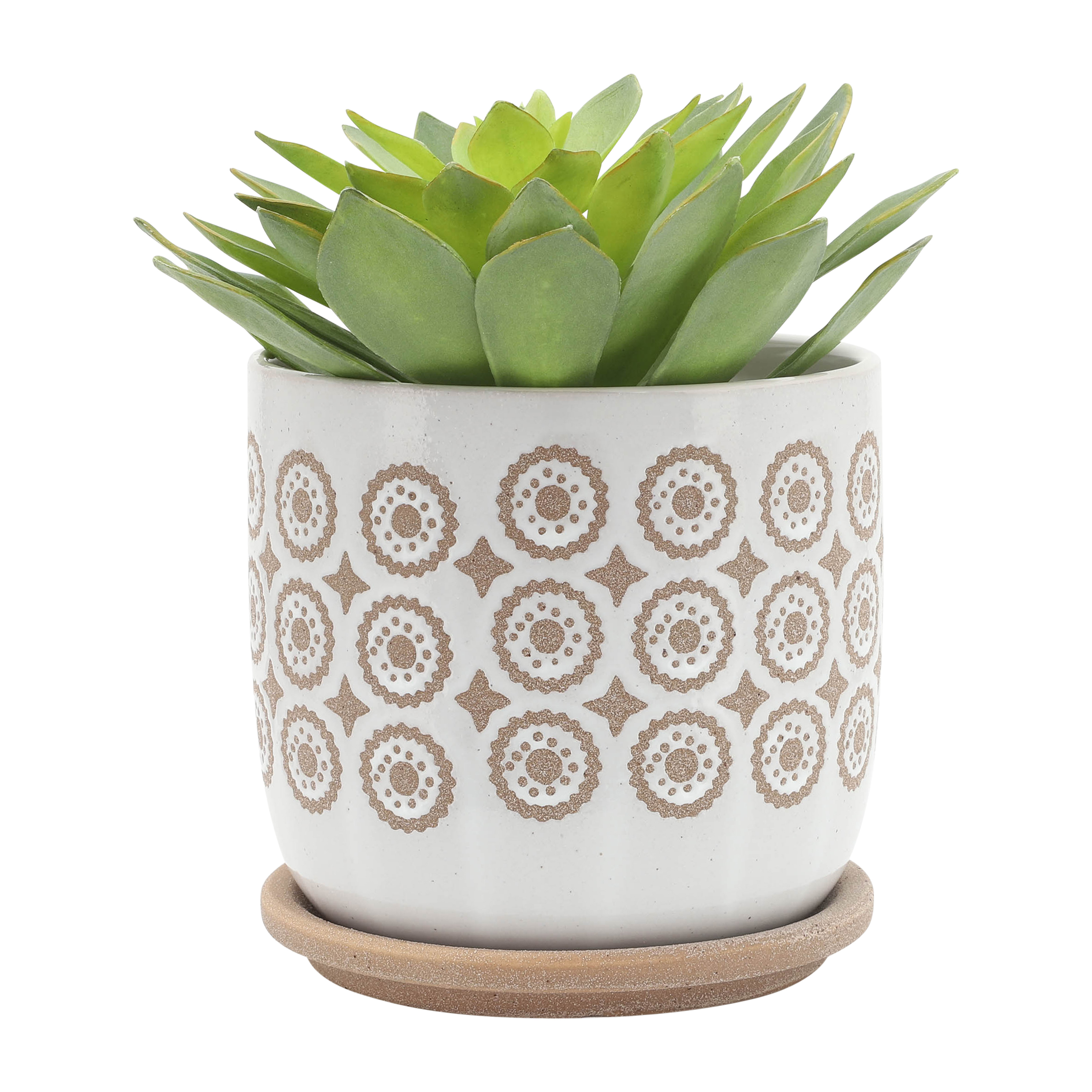 Sagebrook 5"/6" Circles Planter with Saucer (Set Of 2) - Beige