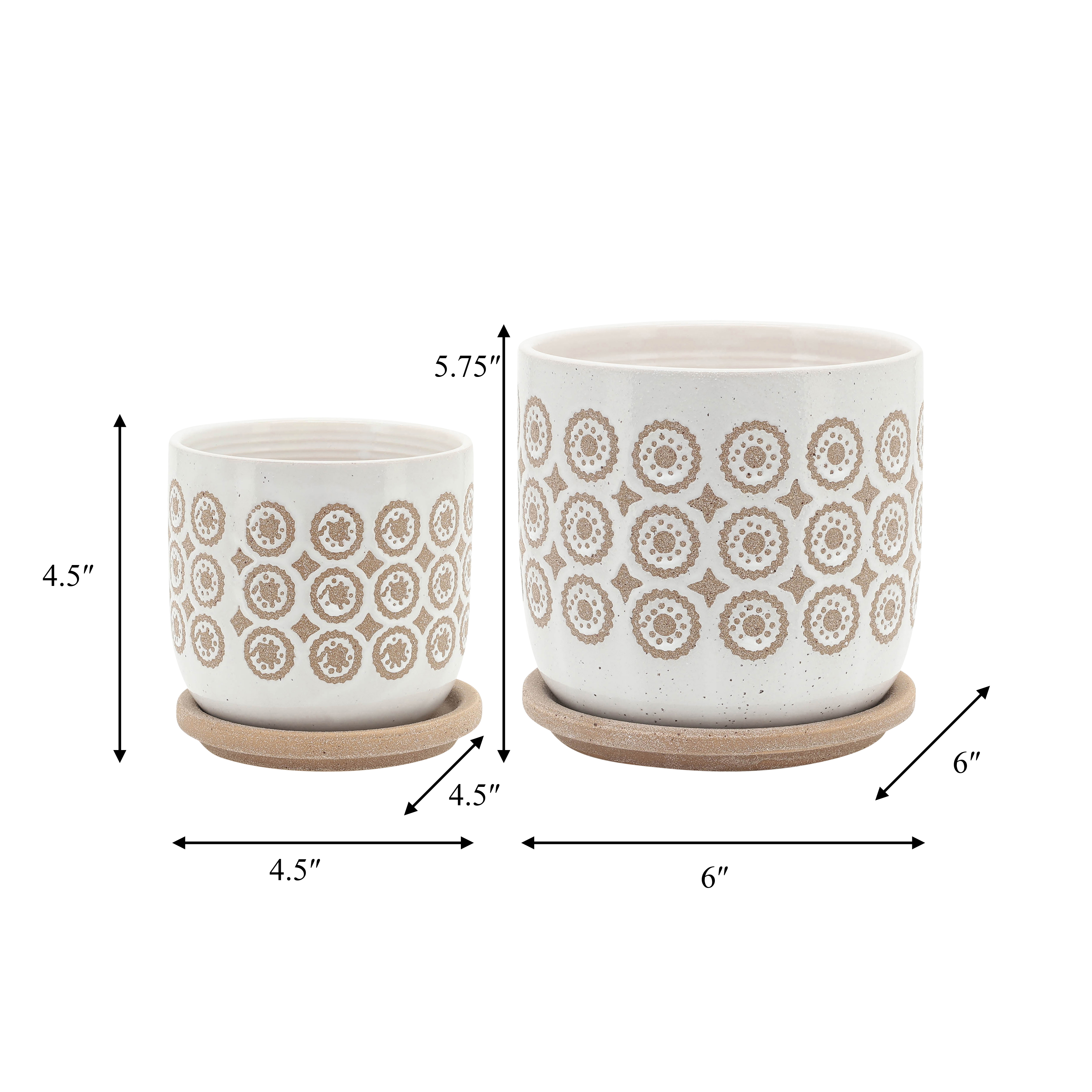 Sagebrook 5"/6" Circles Planter with Saucer (Set Of 2) - Beige