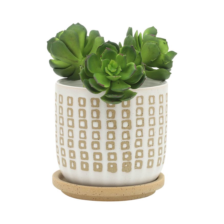 Sagebrook 5"/6" Ceramic Planters With Saucer (Set Of 2) - Sand