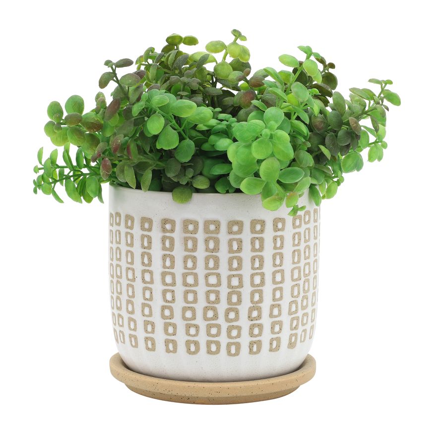 Sagebrook 5"/6" Ceramic Planters With Saucer (Set Of 2) - Sand