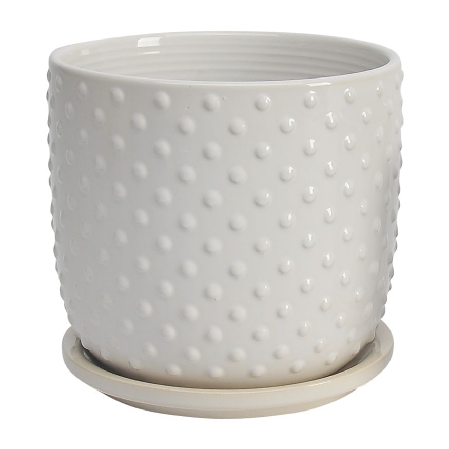 Sagebrook 5"/6" Tiny Dots Planters With Saucer (Set Of 2) - White