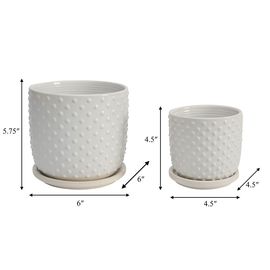 Sagebrook 5"/6" Tiny Dots Planters With Saucer (Set Of 2) - White