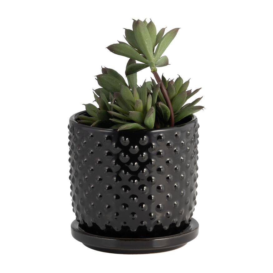 Sagebrook 5" Tiny Dots Planter With Saucer - Black