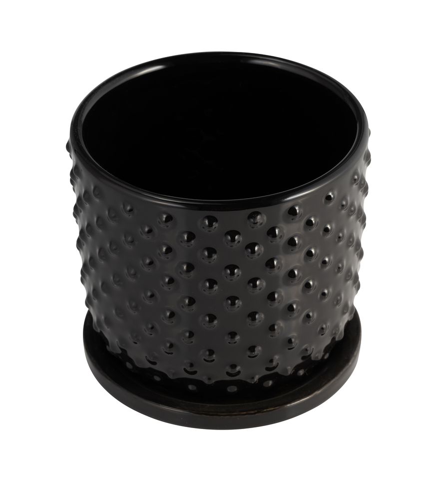 Sagebrook 5" Tiny Dots Planter With Saucer - Black