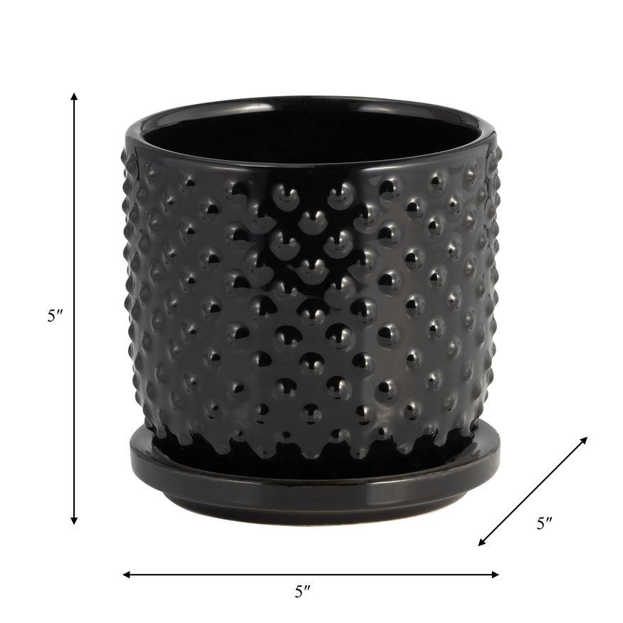 Sagebrook 5" Tiny Dots Planter With Saucer - Black