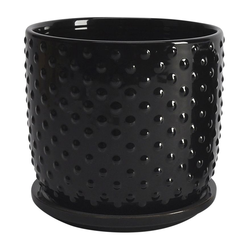 Sagebrook 5"/6" Tiny Dots Planters With Saucer (Set Of 2) - Black