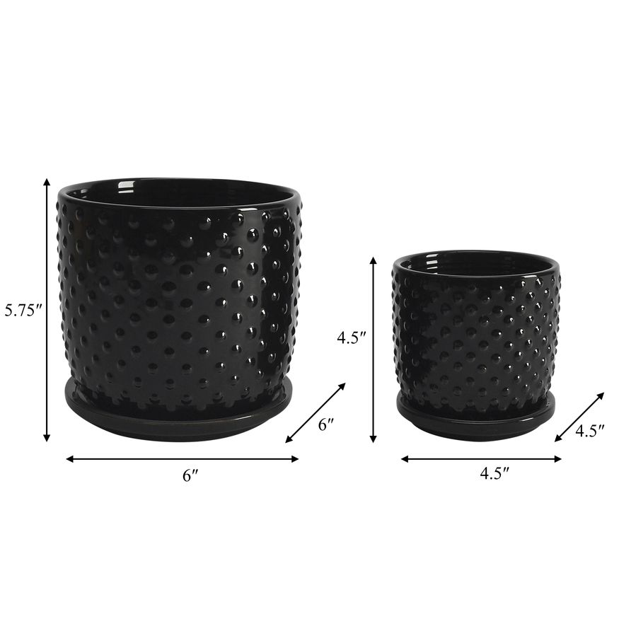 Sagebrook 5"/6" Tiny Dots Planters With Saucer (Set Of 2) - Black