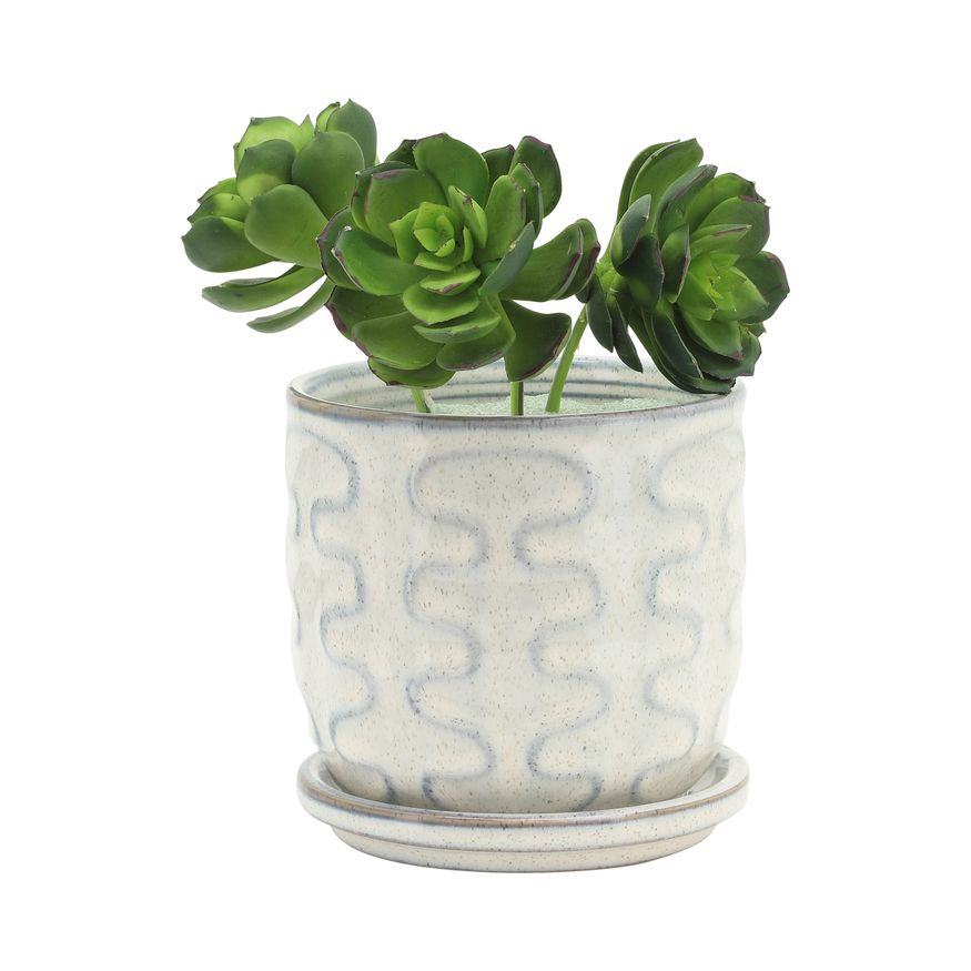 Sagebrook - 5"/6" Wiggly Ceramic Planters With Saucer (Set Of 2) in Beige