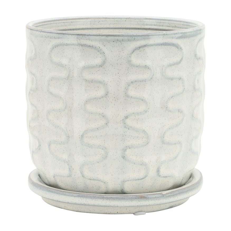 Sagebrook - 5"/6" Wiggly Ceramic Planters With Saucer (Set Of 2) in Beige