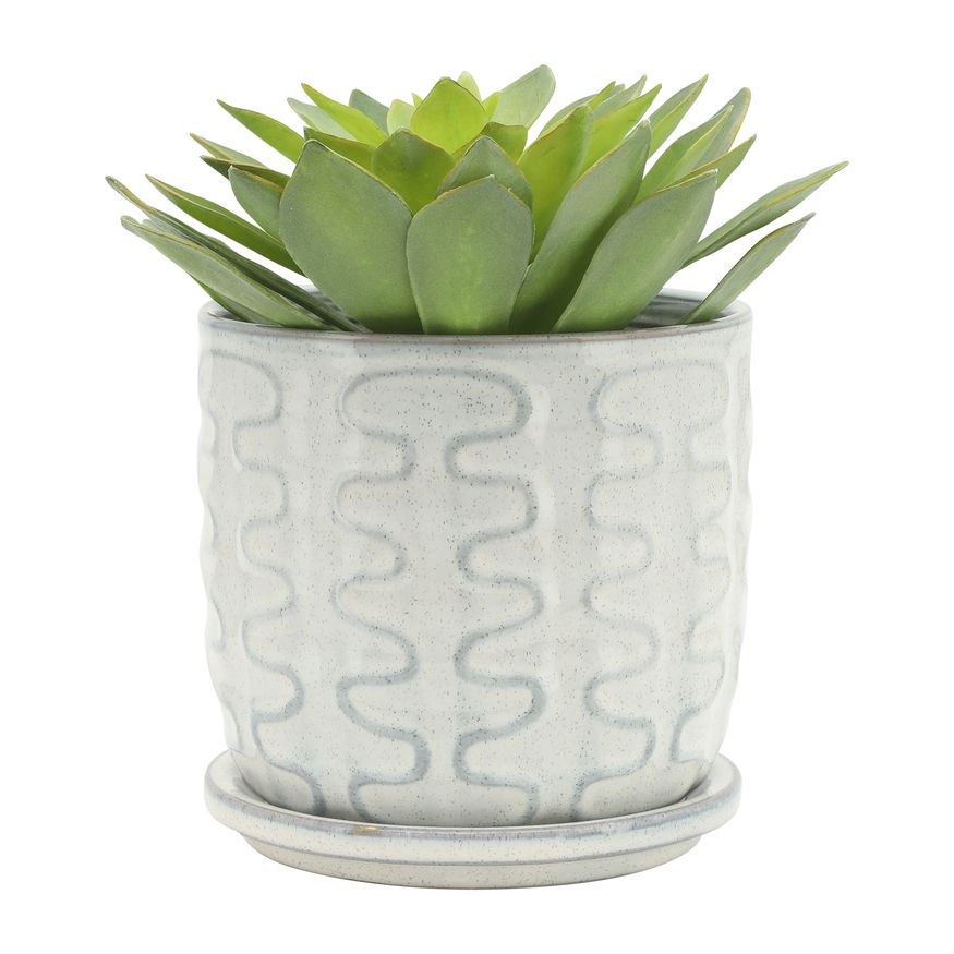 Sagebrook - 5"/6" Wiggly Ceramic Planters With Saucer (Set Of 2) in Beige