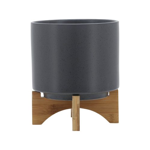 Sagebrook™ 8" Planter With Wood Stand - Matte Gray