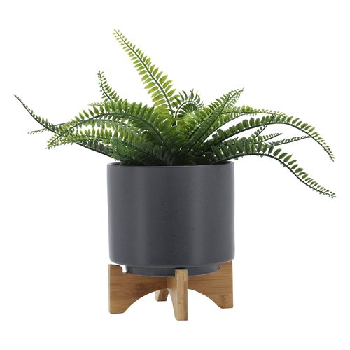 Sagebrook™ 8" Planter With Wood Stand - Matte Gray