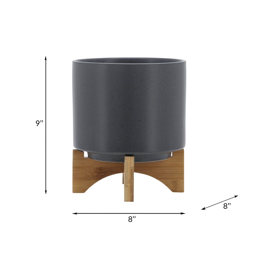 Sagebrook™ 8" Planter With Wood Stand - Matte Gray