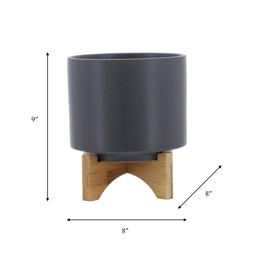 Sagebrook™ 8" Planter With Wood Stand - Matte Gray